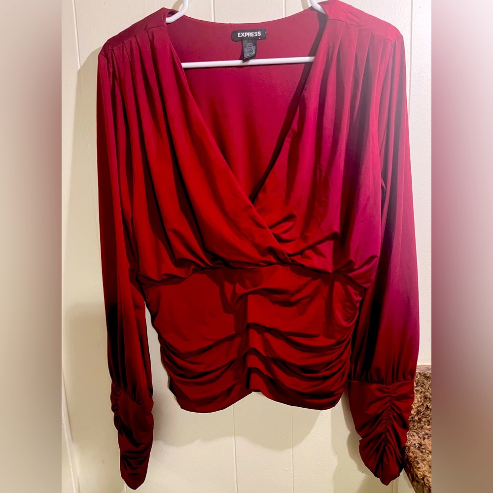 Express Rusched Burgundy L Blouse